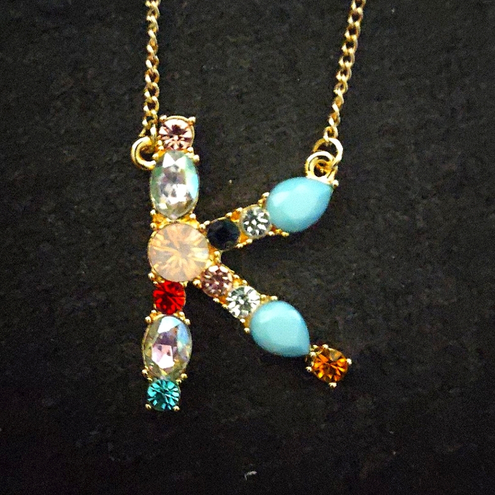 GoldenNYC 18K yellow gold plated initial necklace with Swarovski crystals